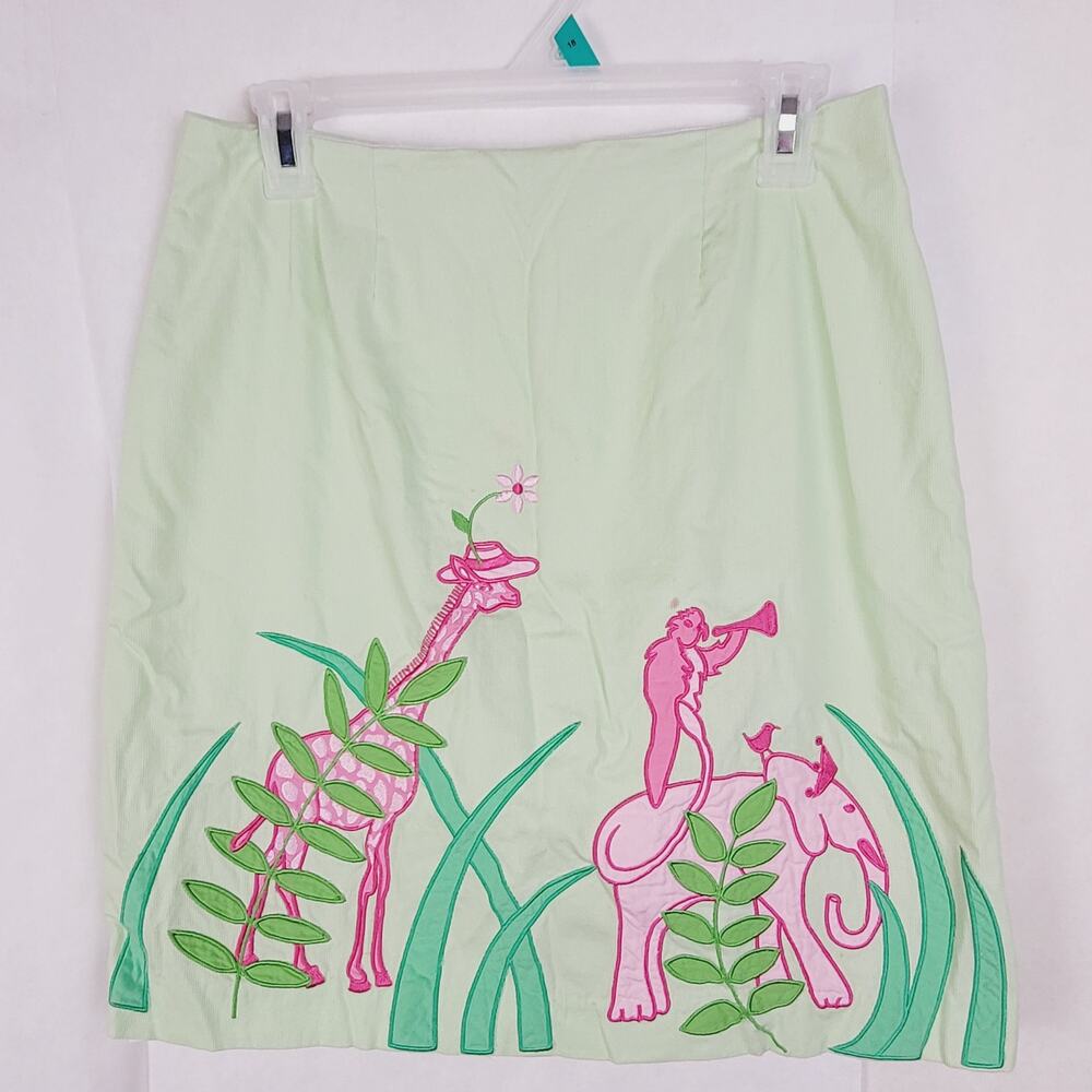 Vintage Lilly Pulitzer Party Animals green embroidered skirt Size 6 90s Resort